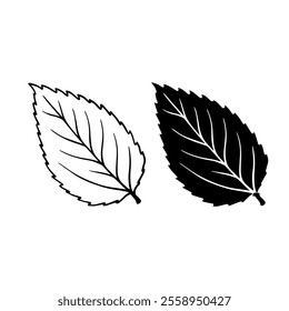 Linear sketch, stamp, silhouette of leaves. Simple botanical elements. Vector graphics.