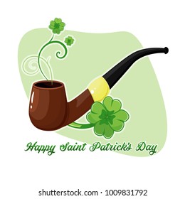 Linear sketch of the tobacco pipe with fume and text St. Patrick s Day.