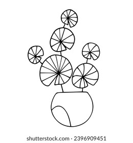 Linear sketch of tropical leaves in a vase.Vector graphics.