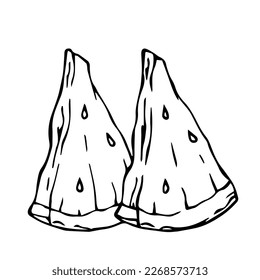 Linear sketch of watermelon berry slices.Vector graphics.