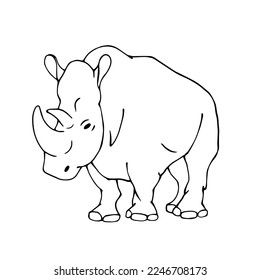 Linear sketch of a wild animal of the African savannah rhinoceros.Vector graphics.