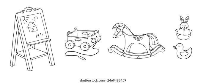 Linear sketches, coloring pages for children's educational toys. Vector graphics.