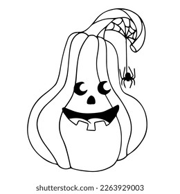 Linear sketches, coloring pages of funny autumn pumpkins for the Halloween holiday. Vector graphics.	