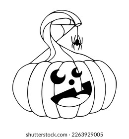 Linear sketches, coloring pages of funny autumn pumpkins for the Halloween holiday. Vector graphics.	