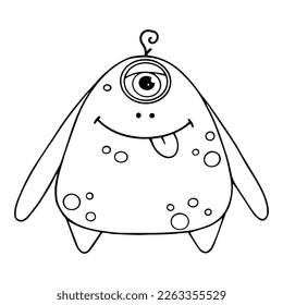 Linear sketches, coloring pages of little cute monsters, mutants. Vector graphics.