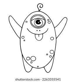 Linear sketches, coloring pages of little cute monsters, mutants. Vector graphics.