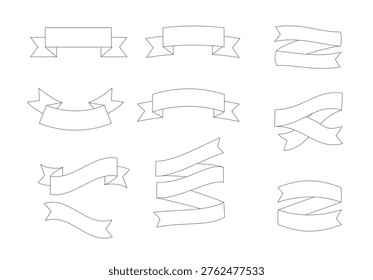 Linear sketches of ribbons and banners. Perfect for logos, retro design and decoration.