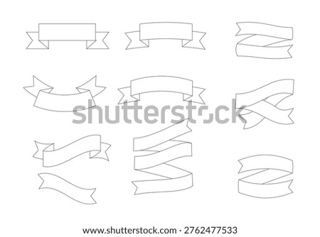 Linear sketches of ribbons and banners. Perfect for logos, retro design and decoration.