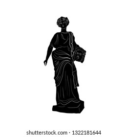 Linear sketching of marble statue goddess. Antique greek sculpture.