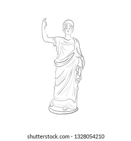 Linear sketching of marble statue goddess. Antique greek sculpture.