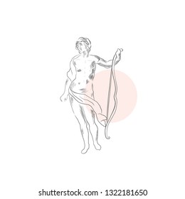 Linear sketching of marble statue of man. Antique greek sculpture.
