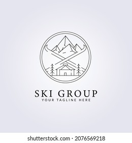 linear ski alpine mountain snow logo vector illustration design, badge emblem icon symbol template background logo