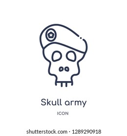 Linear skull army icon from Army and war outline collection. Thin line skull army vector isolated on white background. skull army trendy illustration