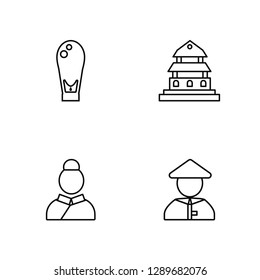 Linear Sky lantern, Chinese, Temple of heaven, Chinese Vector Illustration Of 4 outline Icons. Editable Pack Of Sky lantern, Chinese, Temple of heaven, Chinese