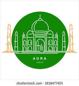 Linear Skyline der Stadt Agra. Line Art
