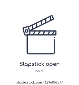 Linear slapstick open icon from Cinema outline collection. Thin line slapstick open icon isolated on white background. slapstick open trendy illustration