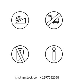 Linear Slope, No parking, No shopping cart, Information Vector Illustration Of 4 outline Icons. Editable Pack Of Slope, No parking, No shopping cart, Information