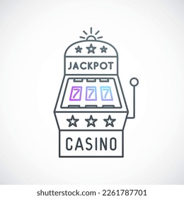 Linear Slot machine icon. Vector casino emblem isolated on white background. Simple Slot machine illustration.