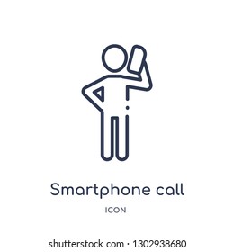 Linear smartphone call icon from Humans outline collection. Thin line smartphone call icon isolated on white background. smartphone call trendy illustration