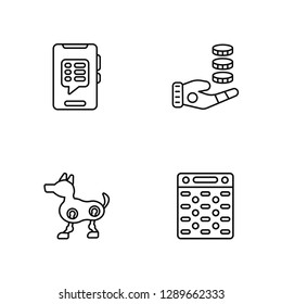 Linear Smartphone, Robot, Coins, Recognition Vector Illustration Of 4 outline Icons. Editable Pack Of Smartphone, Robot, Coins, Recognition