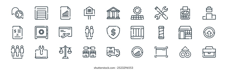 linear sme business icon pack. vector thin line continuous improvement, warehouse, balance sheet, calculator, staff, continuous improvement, delivery service, briefcase icons suitable for apps and