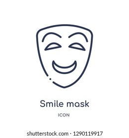 Linear smile mask icon from Cinema outline collection. Thin line smile mask vector isolated on white background. smile mask trendy illustration