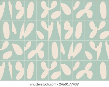Linear smooth abstract pattern drawing with beige color on turquoise background