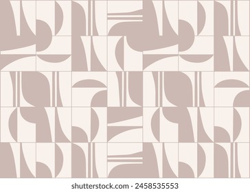 Linear smooth and square abstract pattern drawing with coffee color on beige background