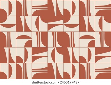 Linear smooth and square abstract pattern drawing with brown color on beige background