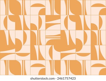 Linear smooth and square abstract pattern drawing with yellow color on beige background