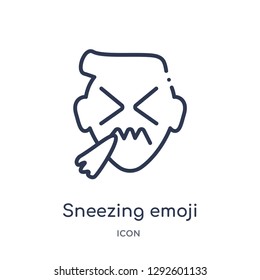 Linear sneezing emoji icon from Emoji outline collection. Thin line sneezing emoji icon vector isolated on white background. sneezing emoji trendy illustration