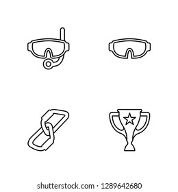 Linear Snorkel, Climbing, Glasses, Cup Vector Illustration Of 4 outline Icons. Editable Pack Of Snorkel, Climbing, Glasses, Cup