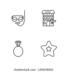 Linear Snorkel, Ring, Check in, Starfish Vector Illustration Of 4 outline Icons. Editable Pack Of Snorkel, Ring, Check in, Starfish