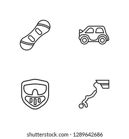 Linear Snowboarding, Paintball, Buggy, Bungee jumping Vector Illustration Of 4 outline Icons. Editable Pack Of Snowboarding, Paintball, Buggy, Bungee jumping