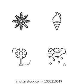 Linear Snowflake, Fan, Ice cream, Rain Vector Illustration Of 4 outline Icons. Editable Pack Of Snowflake, Fan, Ice cream, Rain