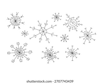 Lineare Schneeflocken verschiedener Formen, Vektorgrafik