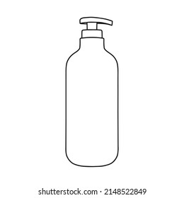 Botella de jabón lineal con bomba. Colección de paquetes cosméticos para jabones. Ilustración vectorial.