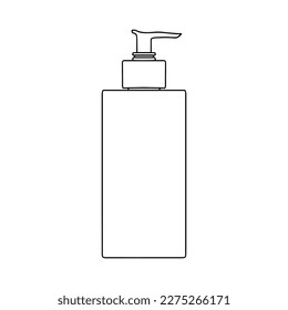 Linear soap bottle with pump. Cosmetic package collection for soaps. Vector illustration.