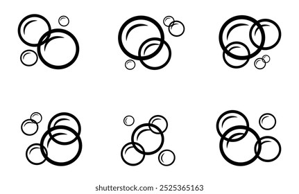 Linear soap bubbles for shampoo design. Doodle style air bubble arc. Outline vector illustration of fizzy drink foam.