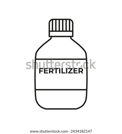 Linear soil fertilizer icon. Plastic bottle with fertilizer. Farming, gardening and agriculture. Black and white. Coloring page.