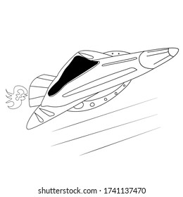 Linear space shuttle in doodle style. Stock vector illustration on a white background.
