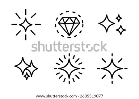 Linear sparkle and shining star icons set