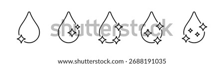 Linear sparkling water droplets icon set for design and decoration