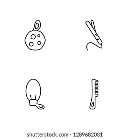 Linear Sponge, Exfoliating Mitt, Curling Wand, Hair Comb Vector Illustration Of 4 outline Icons. Editable Pack Of Sponge, Exfoliating Mitt, Curling Wand, Hair Comb