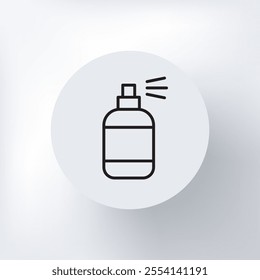 Linear spray icon, a rounded bottle with a spray nozzle, in a circle on a light gray background.