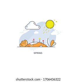 Linear spring landscape. Seasons illustration or logo