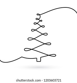 Linear spruce. Continuous line drawing