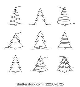 Linear spruce set. Continuous line drawing