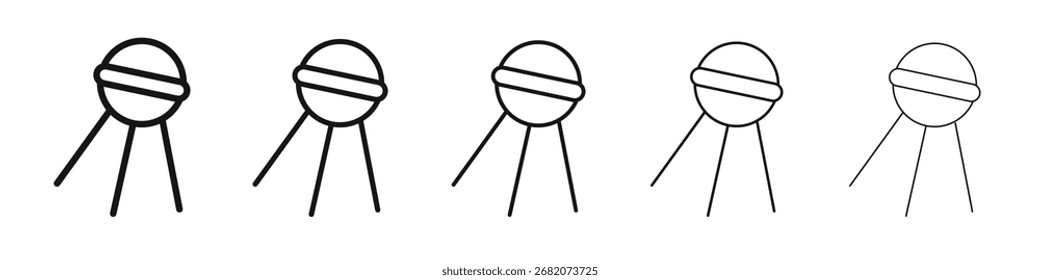 Linear sputnik icon black and white vector sign