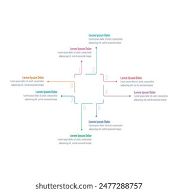 linear square infographic template. Infographic template for industry, education, environment, business and science. Magazine, annual report information template. eight steps information template